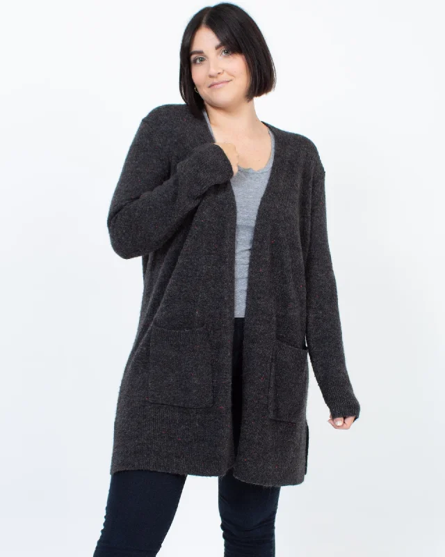 Open Knit Cardigan Welt Pockets Slit Pockets Flap Pockets