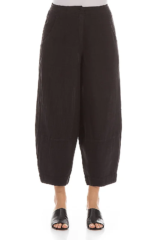 Wide Cropped Black Linen Trousers Trousers Recommended Stylist