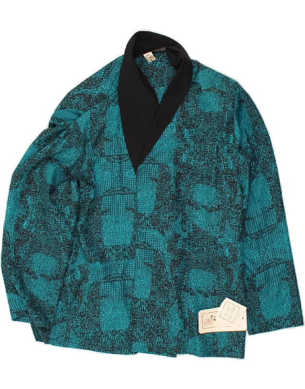 VINTAGE Womens Abstract Pattern Cardigan Top IT 45 Large Blue Silk Chenille Blend Fleece Blend Nylon Blend