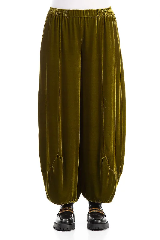 Loose Golden Lime Silk Velvet Trousers Trousers Ceremony Elegant