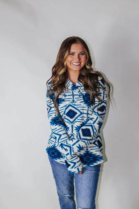 Forever On My Mind Blue Tribal Pullover Solo Sleeve Pullover