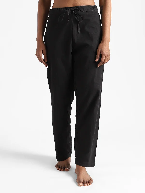 LivBio Women's Pants | Iron Black | 100% Organic Cotton | Naturally Dyed | Hand Spun and Hand Woven Trousers | Relaxed Fit Trousers Pleated Formal