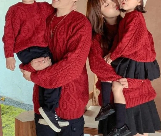 Family Matching Retro Knitted Pullover Sweater High Neck Pullover