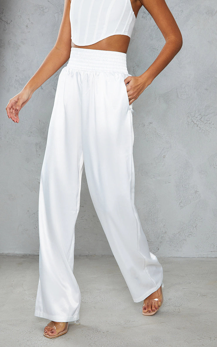 White Satin Extreme High Waist Wide Leg Trousers Trousers Favorite Customer