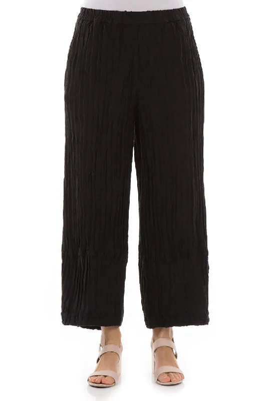 Loose Crinkled Black Silk Linen Trousers Trousers chic elegant