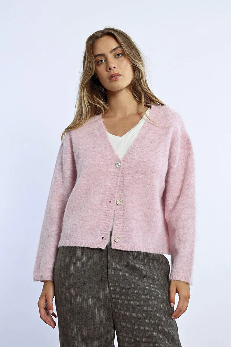 Knitted Cardigan (Light Pink) Layered Multi-layer Single Layer