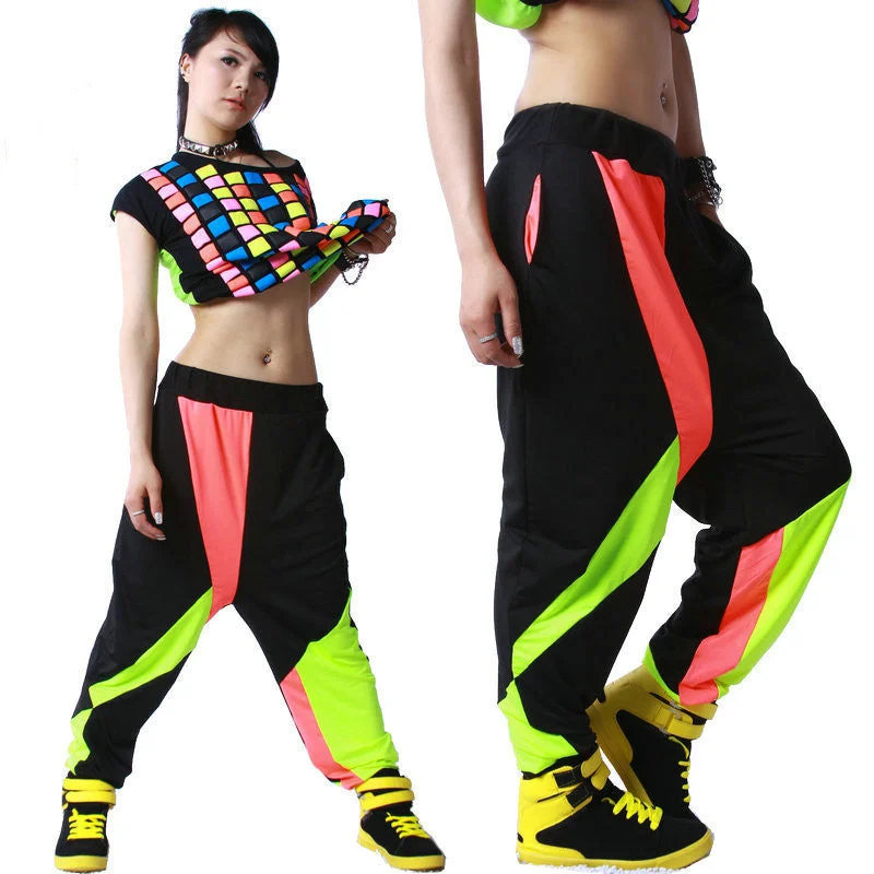 Kids Adult Brand Sweatpants Costumes wear thin Colorful patchwork Panelled jazz trousers harem Hip Hop Dance Pants Trousers chic elegant