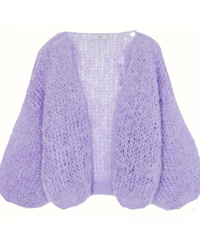 Lilac Mohair Cardigan Striped Floral Plaid