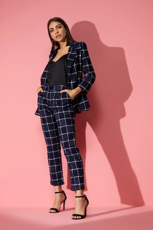 Navy Check Fitted Trouser Trousers Essential Wardrobe