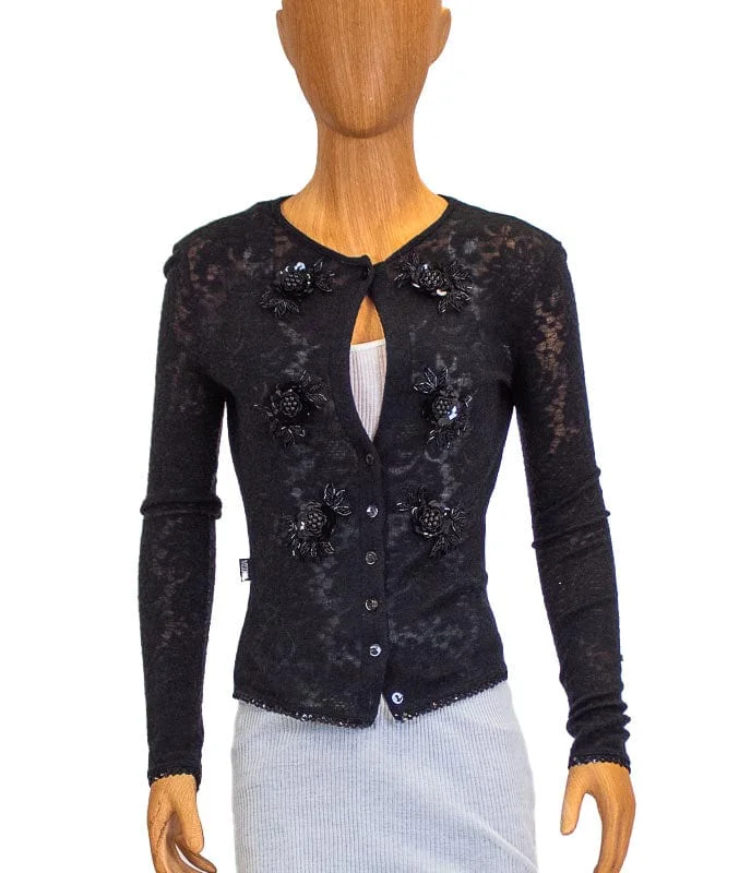 Black Embellished Cardigan Slim Fit Regular Fit Oversized