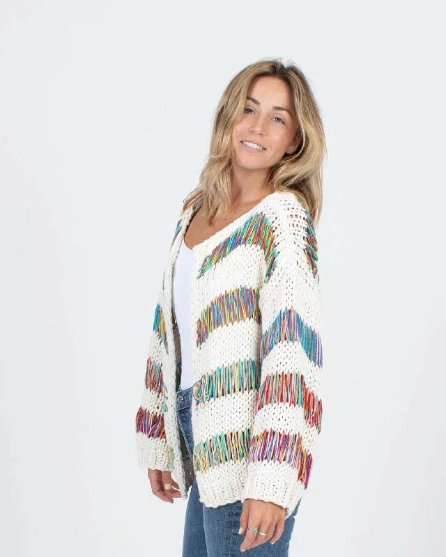 Multi-colored Rainbow Cardigan Real Fur Shearling Chenille