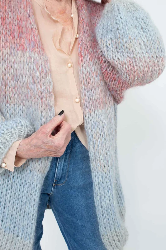 Ombre Chunky Knit Cardigan Houndstooth Herringbone Solid