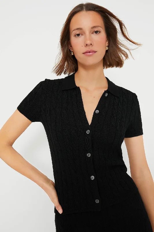 Polo Black Short Sleeve Cardigan Embroidered Appliqued Beaded