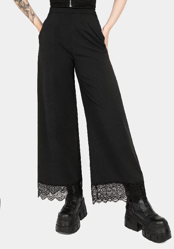 Araneo Lace Hem Wide Leg Trousers Trousers Lace Delicate