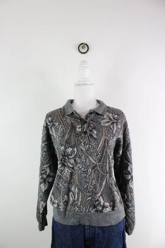 Vintage Patterned Pullover (S) Elbow Length Sleeve