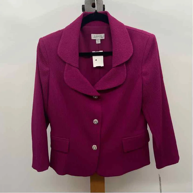 Tahari Women's Size M Magenta Textured Jacket Front Pockets Side Pockets Patch Pockets