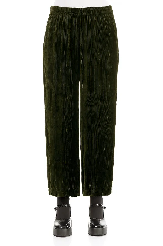 Devoré Stripes Khaki Silk Velvet Trousers Trousers Essential Wardrobe