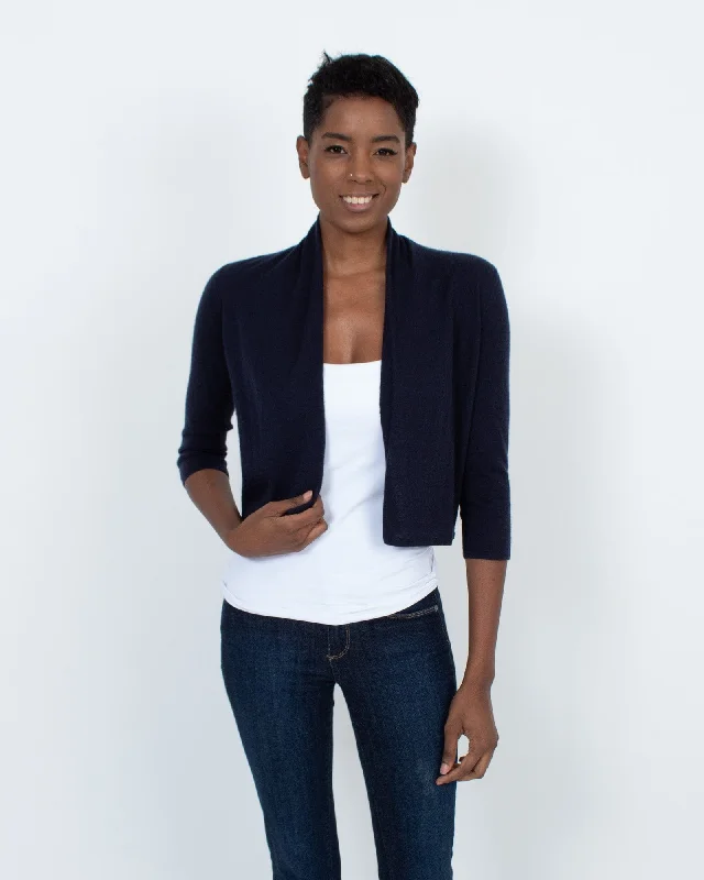 Navy Cashmere Cardigan Embroidered Appliqued Beaded