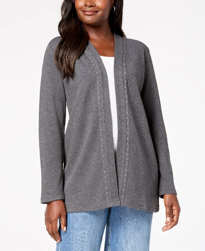 Karen Scott Cotton Studded Open Front Cardigan Thin Thick Dense