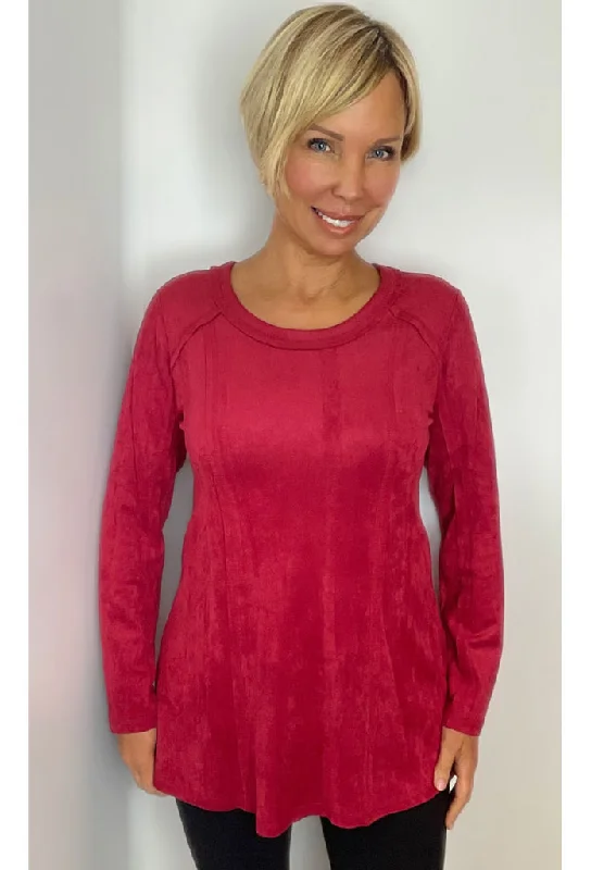 Red Luxe Sueded Pullover One Shoulder Top