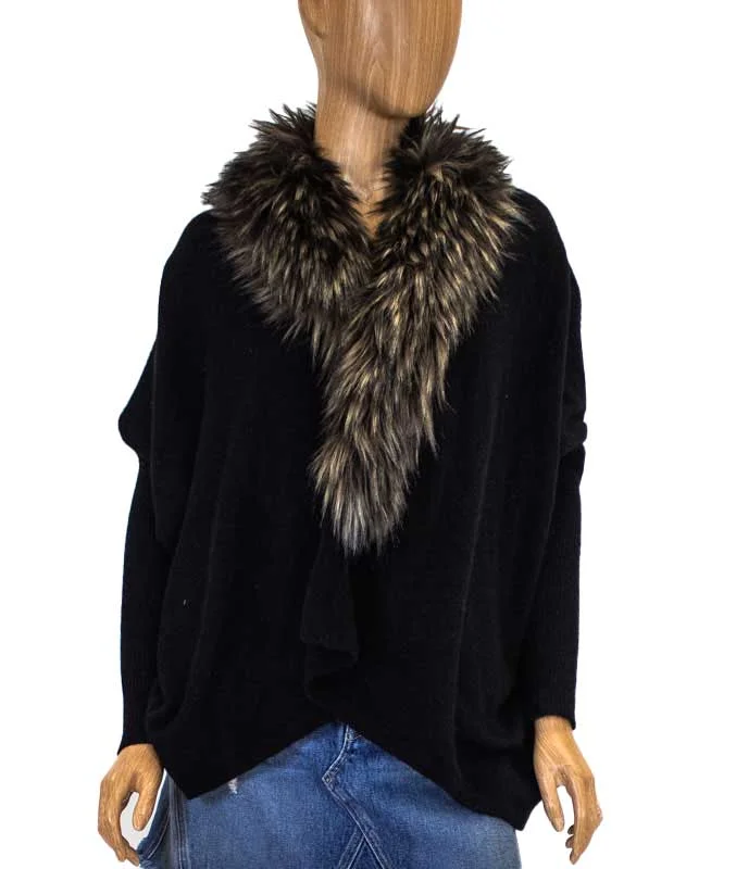 Fur Trimmed Cashmere Cardigan Real Fur Shearling Chenille