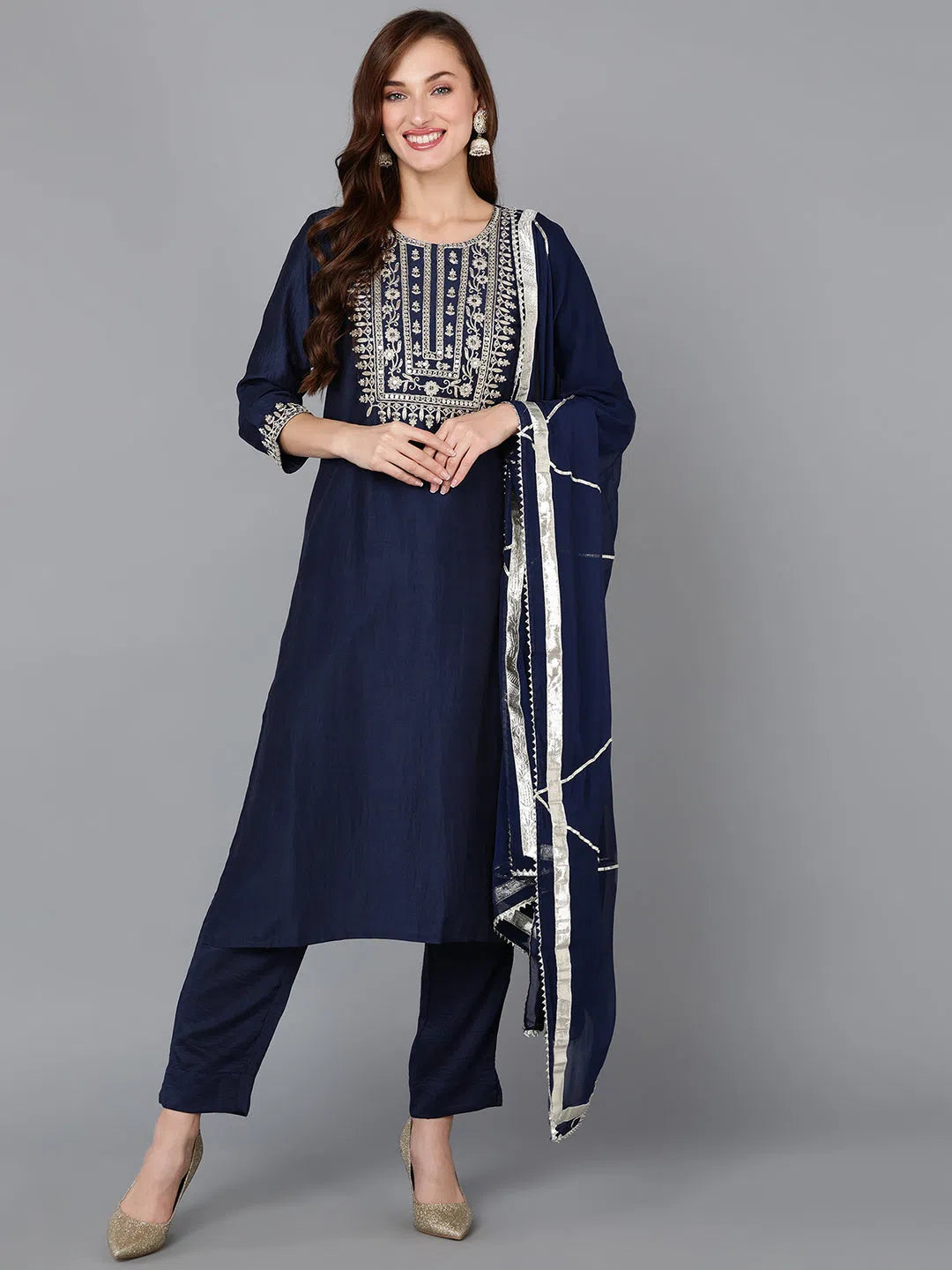 Ahika Women Polyester Printed Kurta Trouser With-PKSKD1284B_XS Trousers sophisticated sleek