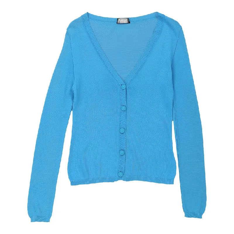 Versus By Versace Cardigan - Large Blue Cotton Chenille Brocade Lace