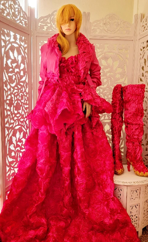 "CALLIA" Hot Pink Satin Wedding Ballgown Set With Jacket (Custom Order) Anorak Shell Jacket Lightweight Jacket