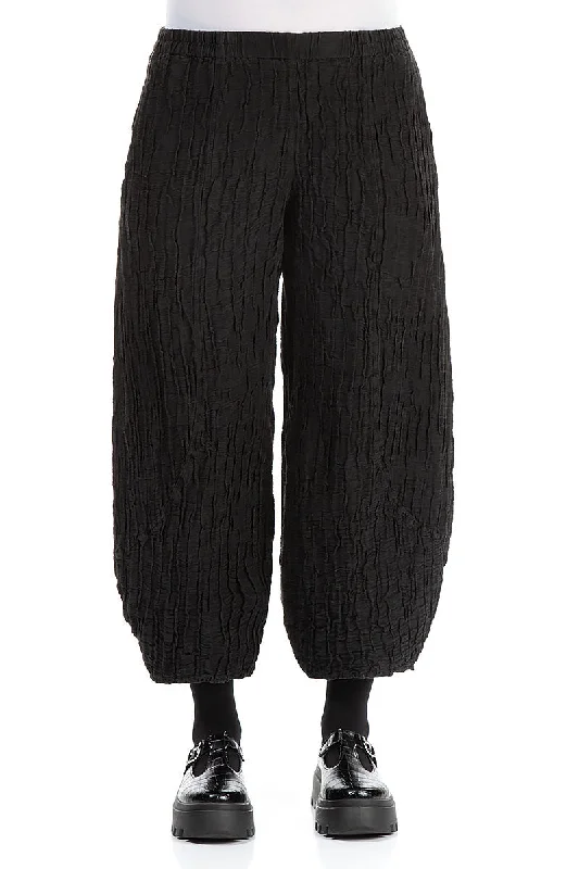 Taper Crinkled Black Silk Linen Trousers Trousers Summer Linen