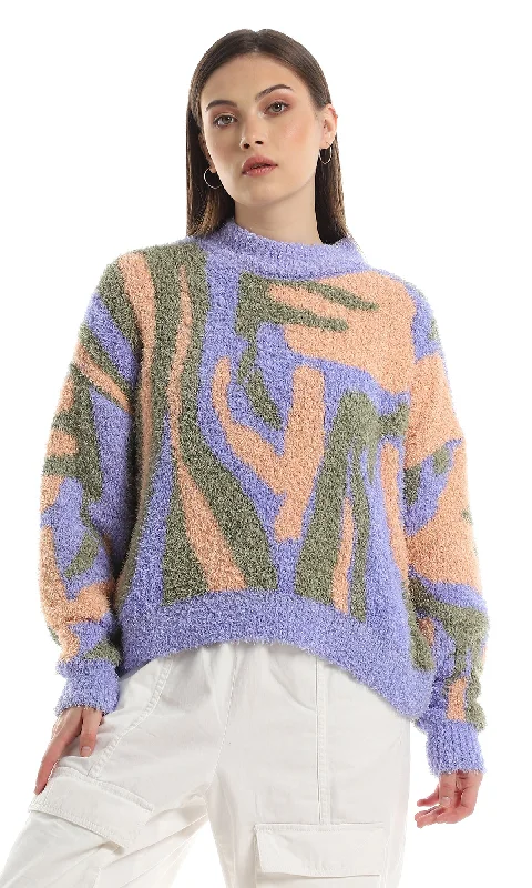 O158055 Tri-Tone Mock Neck Slip On Pullover - Lavender, Simon & Green Oversized Cozy Pullover