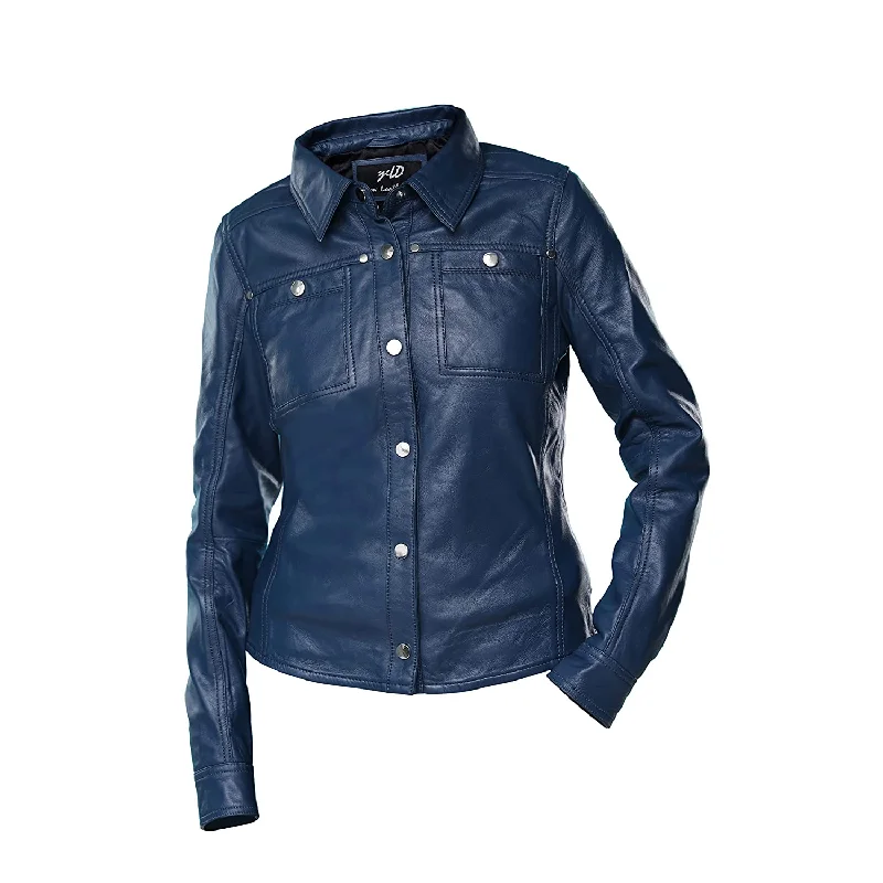 Women's Blue Shirt Style Leather Jacket Satin Jacket Silk Jacket Chiffon Jacket