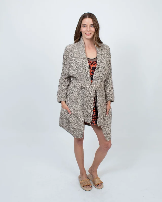 Knit Cardigan With Belt Chenille Brocade Lace