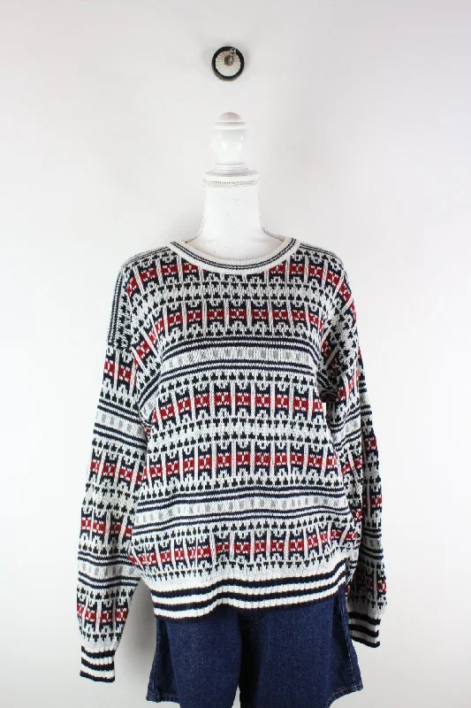 Vintage Patterned Pullover (M) Long Sleeve Pullover