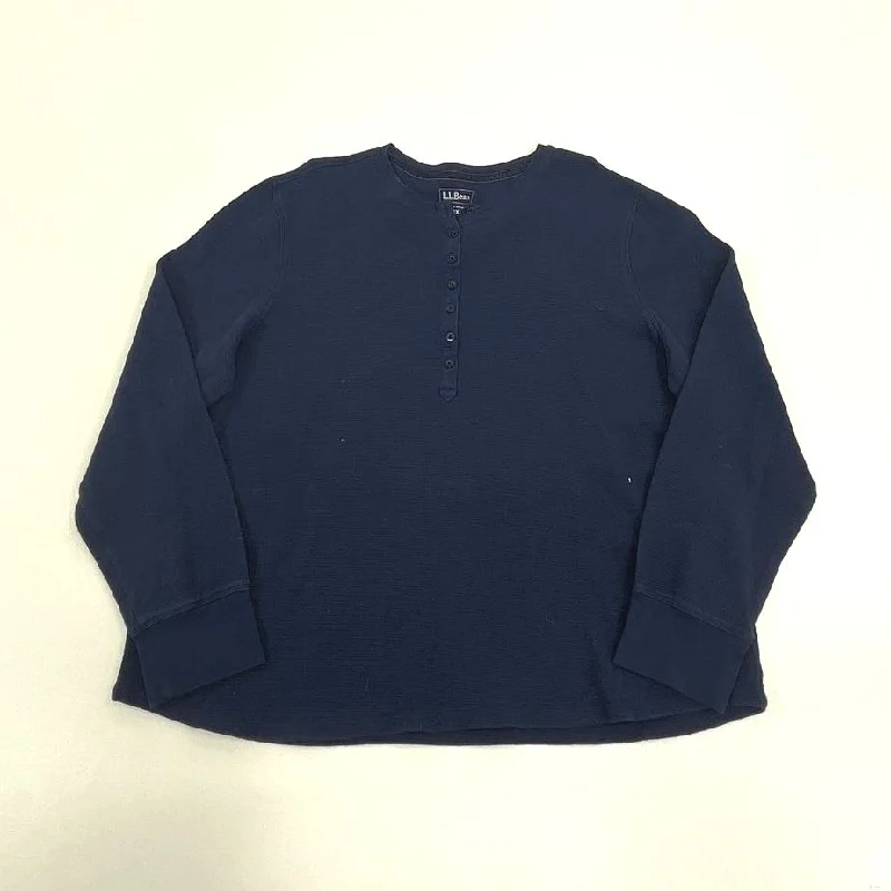 Women's LL Bean Blue Long Sleeve 1/2 Button Up Pullover Long Sleeve - Size 2XL Wrist Length Sleeve