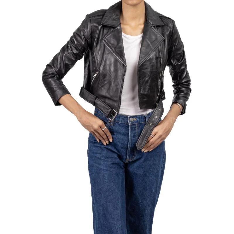 Womens Black Cropped Leather Jacket Mesh Jacket Canvas Jacket Denim Jacket