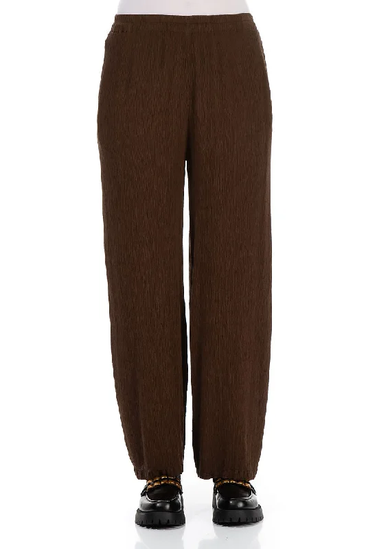 Straight Chocolate Silk Viscose Trousers Trousers Seasonal Trendy