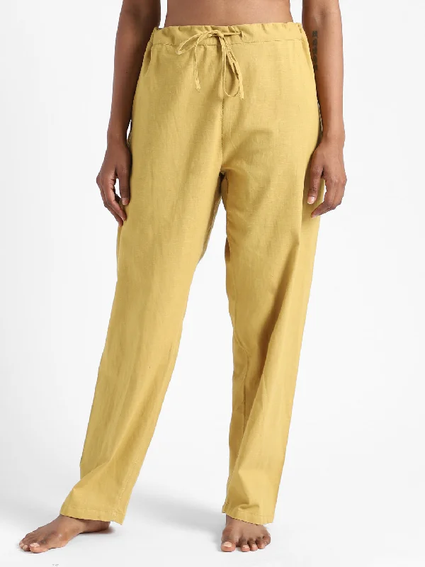 LivBio Women's Pants | Turmeric Yellow | 100% Organic Cotton | Naturally Dyed | Hand Spun and Hand Woven Trousers | Relaxed Fit Trousers Cargo Utility