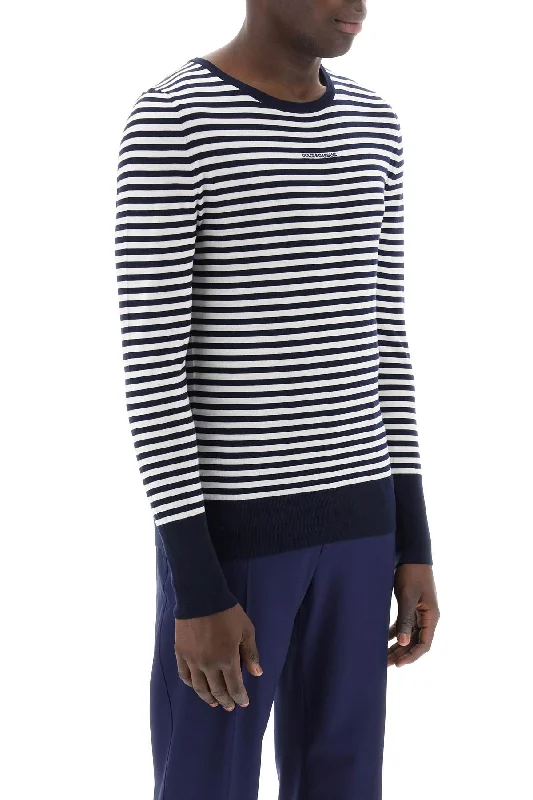 Dolce & Gabbana Lightweight Striped Wool Pullover Sweater Peter Pan Collar