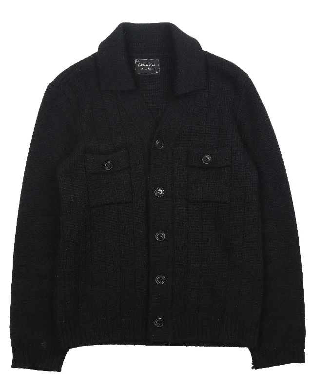 Black Wool Cardigan (2004) "Noir" Oversized Loose Flowy