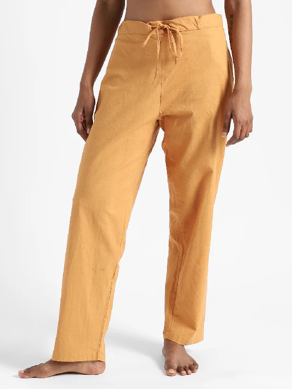 LivBio Women's Pants | Pomo Orange | 100% Organic Cotton | Naturally Dyed | Hand Spun and Hand Woven Trousers | Relaxed Fit Trousers Elastic Waist Soft