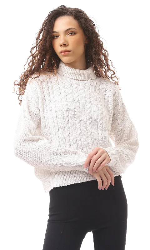 O169848 Off-White Regular Fit Pullover Cable Knit Chunky