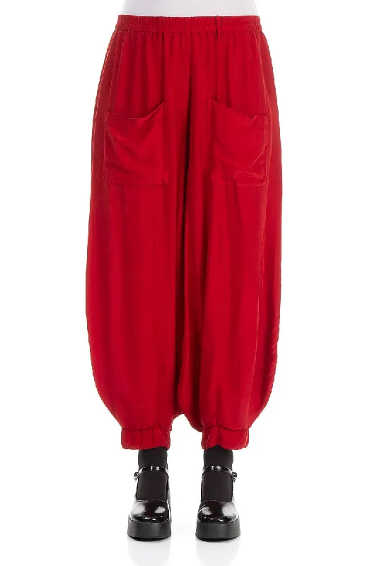 Taper Red Silk Bamboo Trousers Trousers cozy comfortable