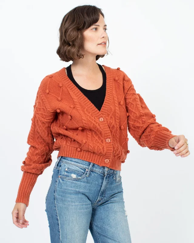 Cable Knit Cardigan Front Pockets Side Pockets Patch Pockets