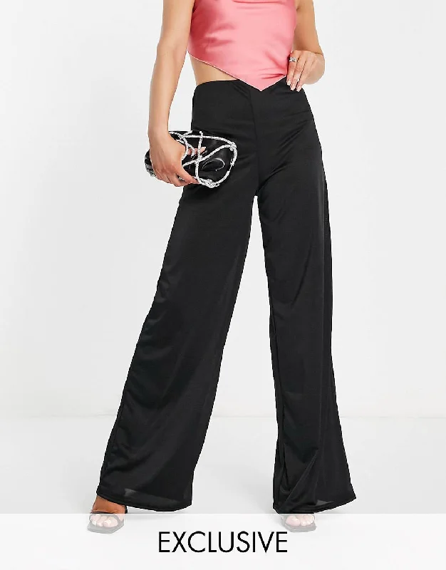 Satin Wide Leg Trouser Black Trousers Spring Floral