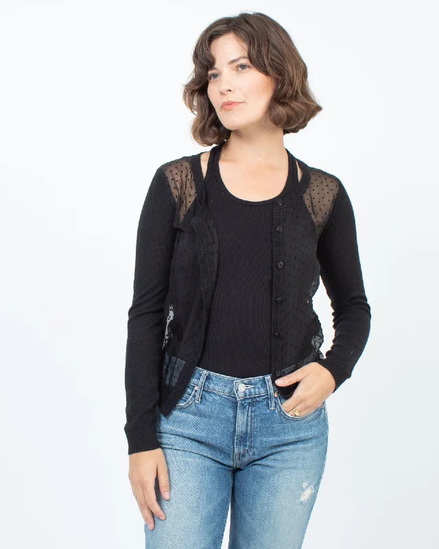 Sheer Dot Cardigan Zippered Front Buttoned Front Snap Front