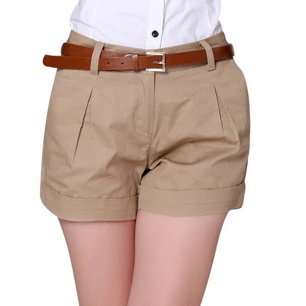 Korea Woman Cotton Shorts Size S-2XL Fashion Design Lady Casual Short Trousers Solid Color Khaki / White Trousers Trousers Formal