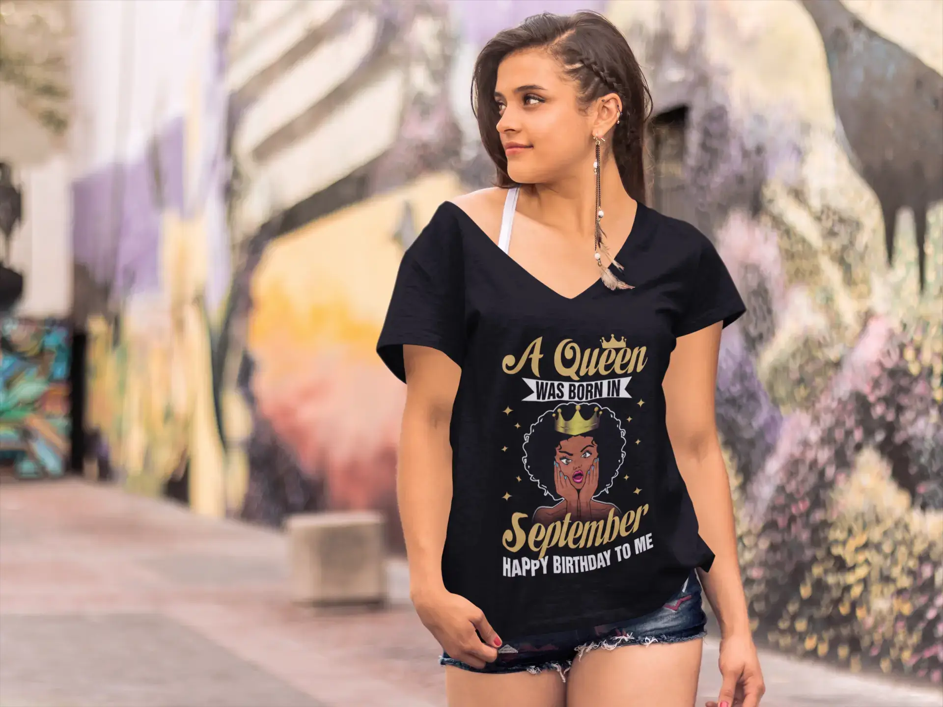 ULTRABASIC Women's T-Shirt A Queen Was Born in September - Happy Birthday Shirt for Ladies Mesh Blend Leather Blend Suede Blend