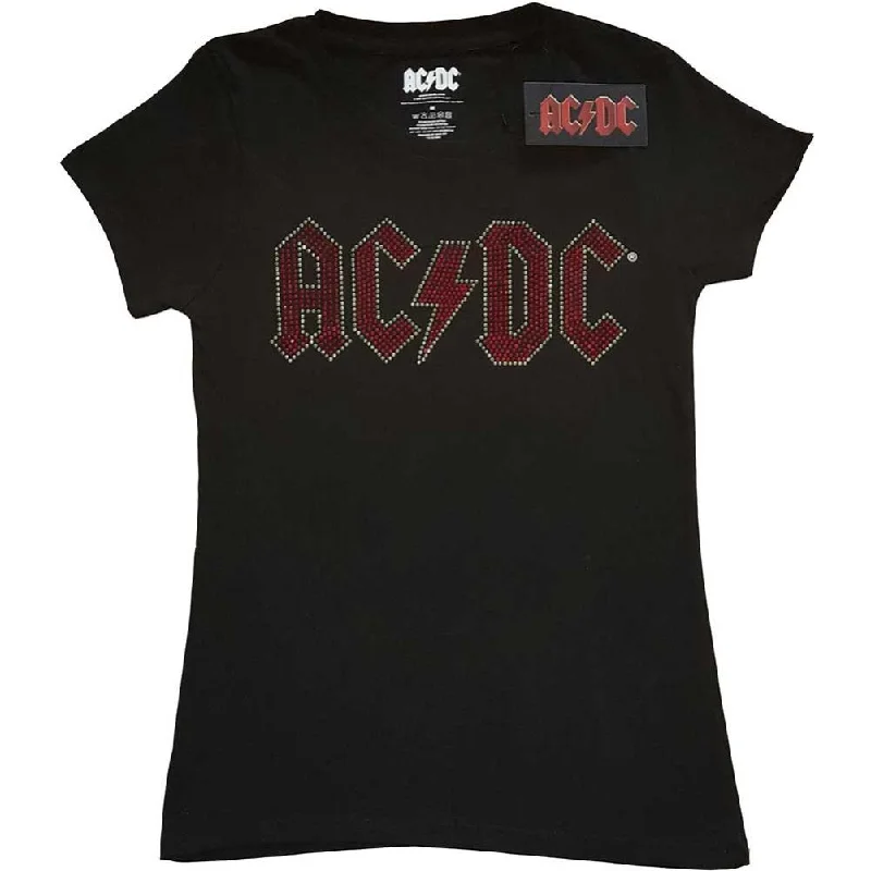 AC/DC Full Colour Logo Ladies T-Shirt Mesh Fabric Canvas Fabric Denim Fabric