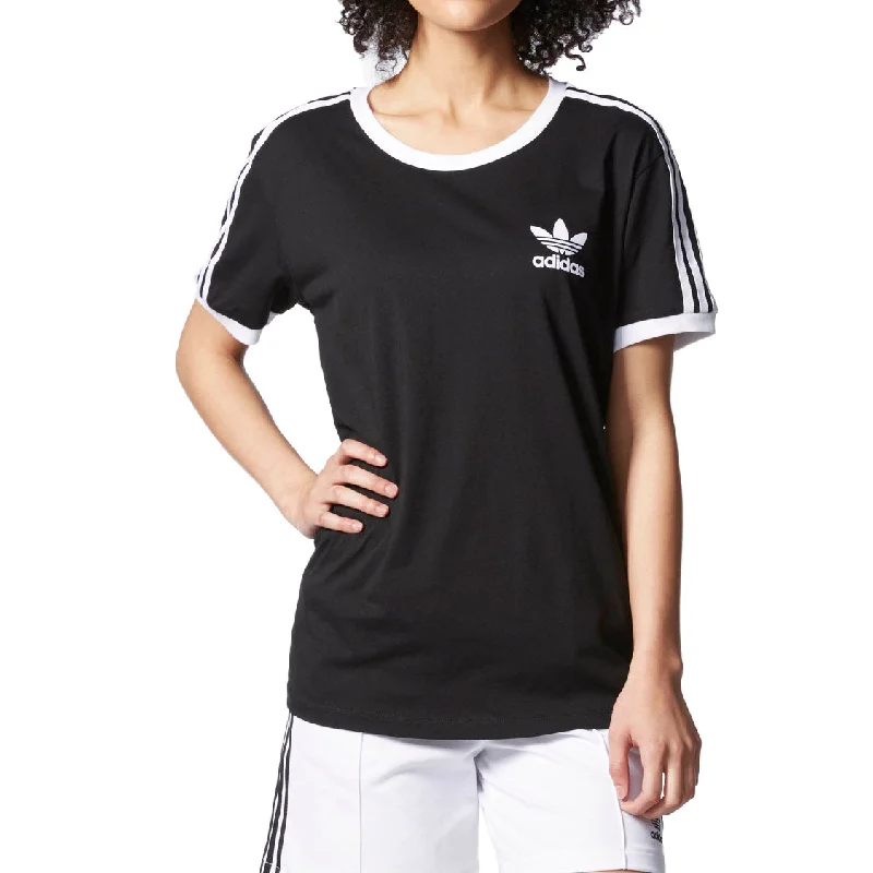 Adidas Originals 3-Stripes Women's T-Shirt Black/White Striped Floral Plaid