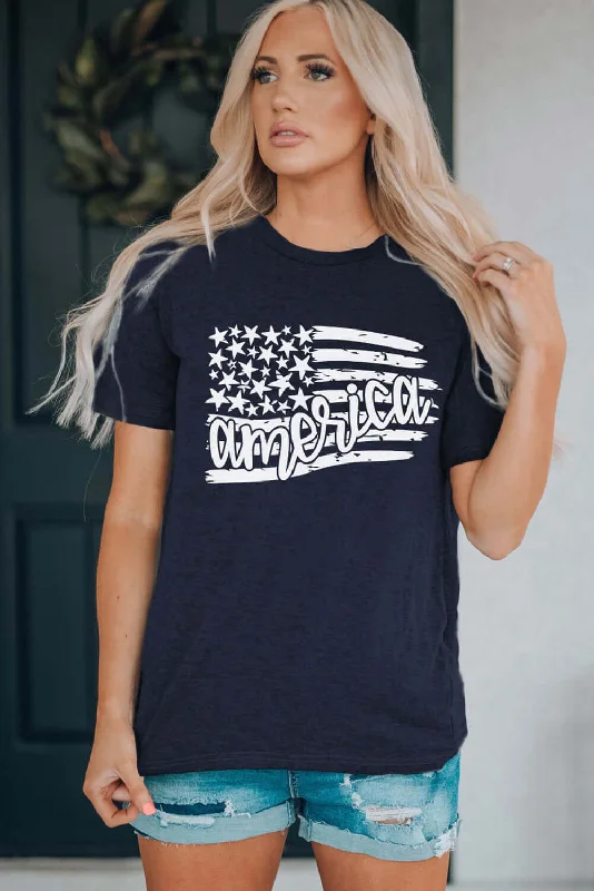 AMERICA lettering US Flag Ladies T-Shirt Modern Contemporary Chic